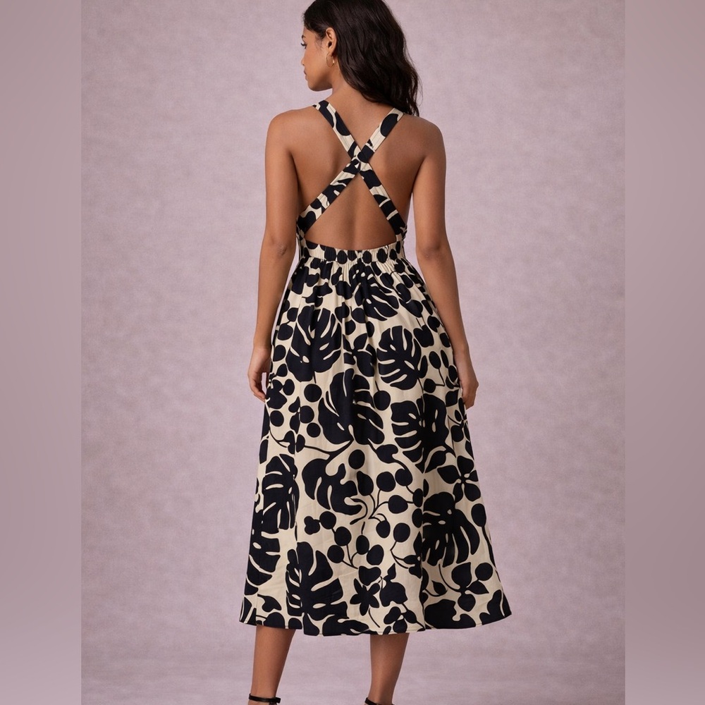 English Factory Black and Cream Backless Dress